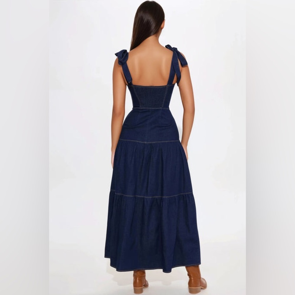 NWT FASHION NOVA Imelda Denim Maxi Dress - Dark Wash - Picture 4 of 8
